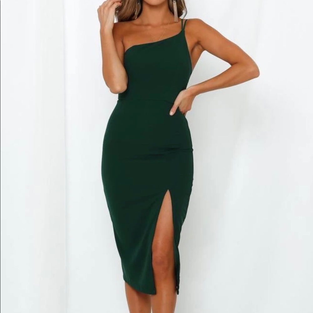 One Shoulder MIDI Dress in Forest Green